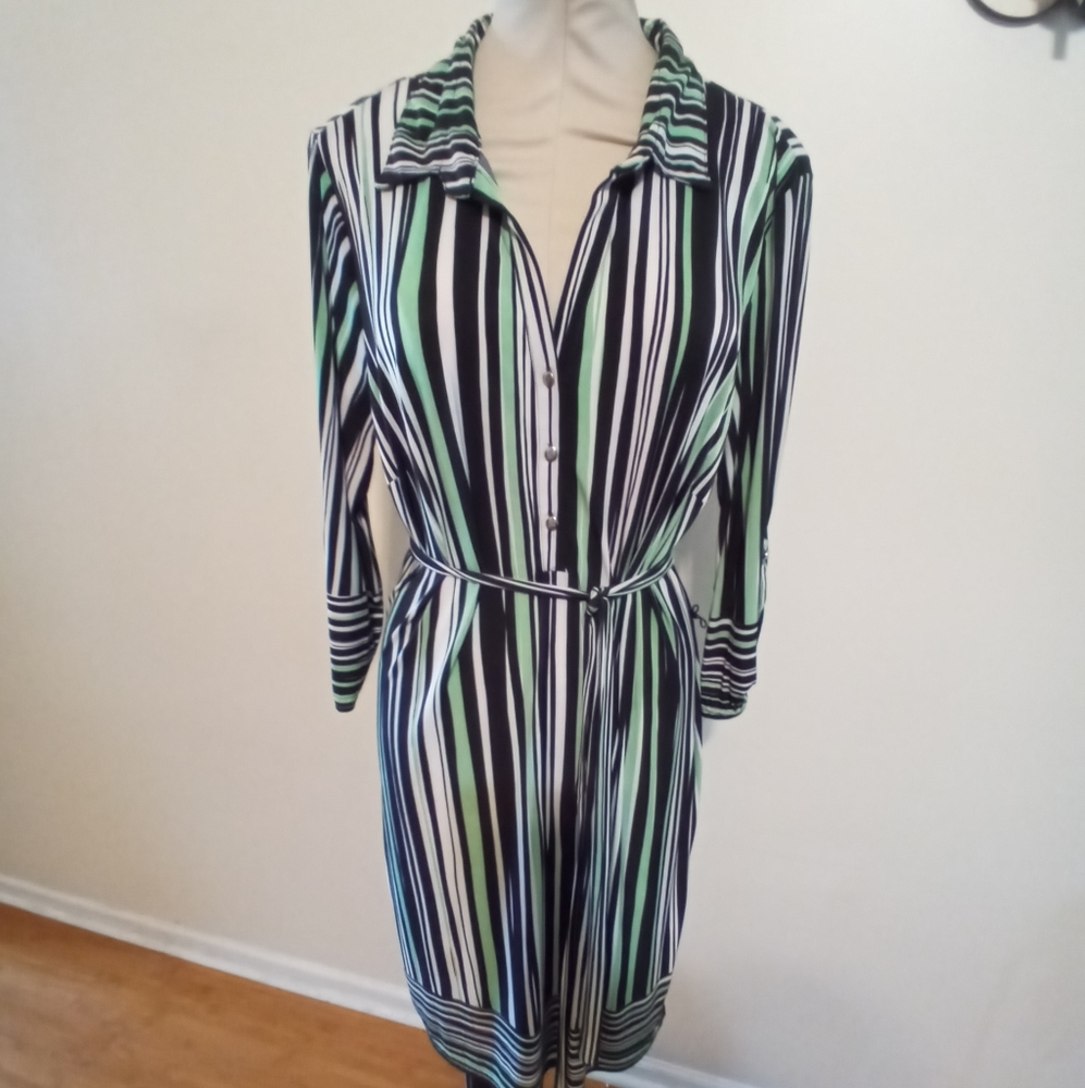 Multi stripe black white and mint green Knit dress size XL